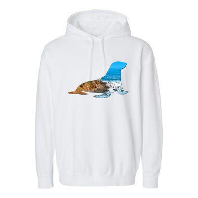 Sea Lion Seal Lovers Silhouette Earth Day And Ocean Week Gift Garment-Dyed Fleece Hoodie