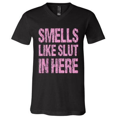 Smells Like Slut In Here Funny Sexy Offensive Adult Humor V-Neck T-Shirt