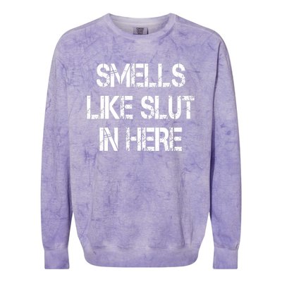 Smells Like Slut In Here Shirt Offensive Funny Humor Vintage Colorblast Crewneck Sweatshirt