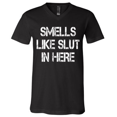 Smells Like Slut In Here Shirt Offensive Funny Humor Vintage V-Neck T-Shirt