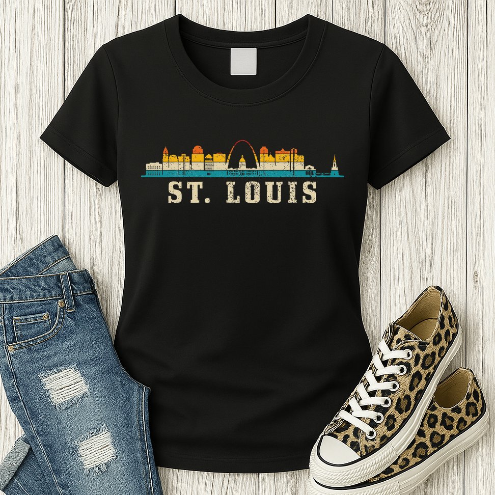 St. Louis Skyline Missouri Vintage Pride Retro Womens T-Shirt