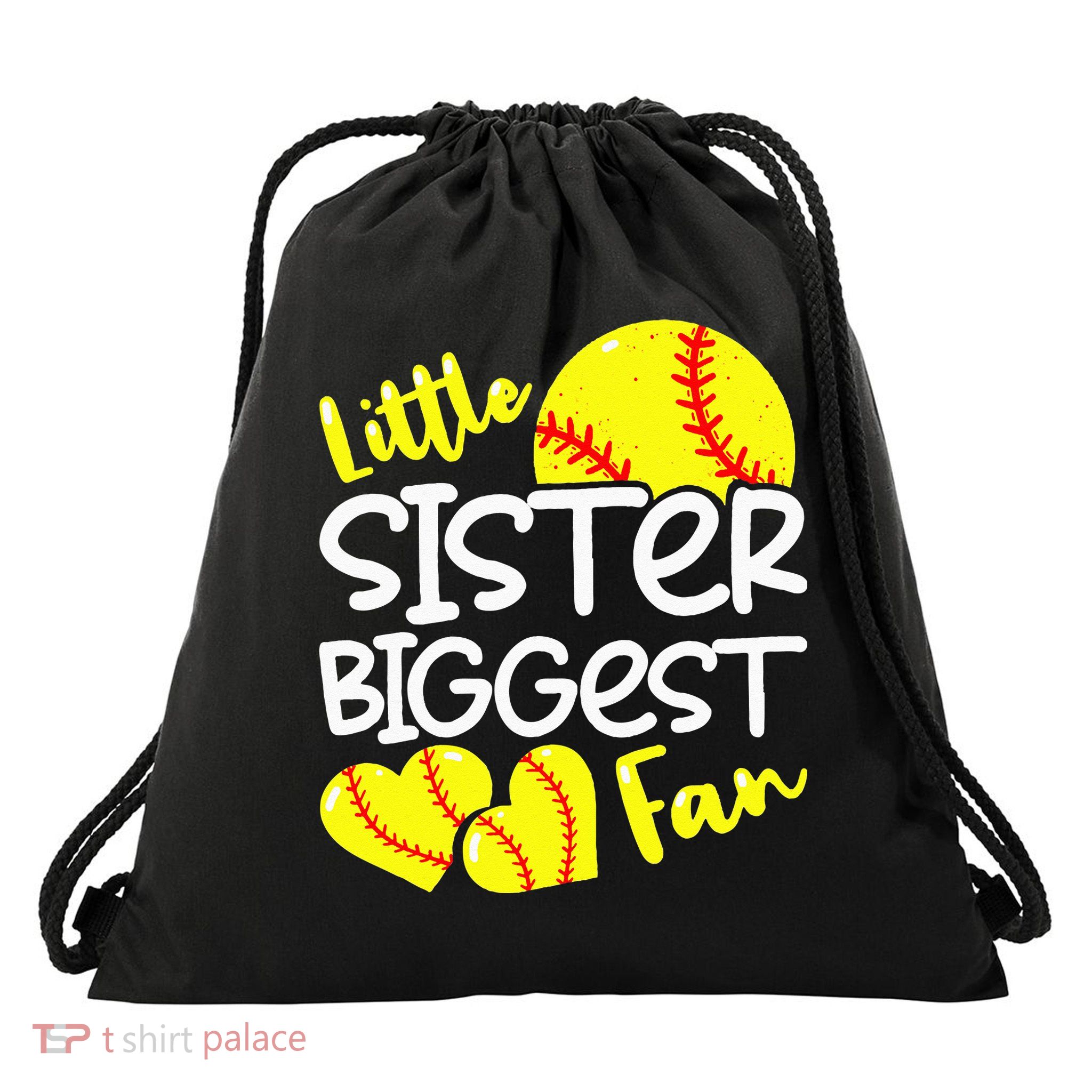 Softball Little Sister Biggest Fan Drawstring Bag