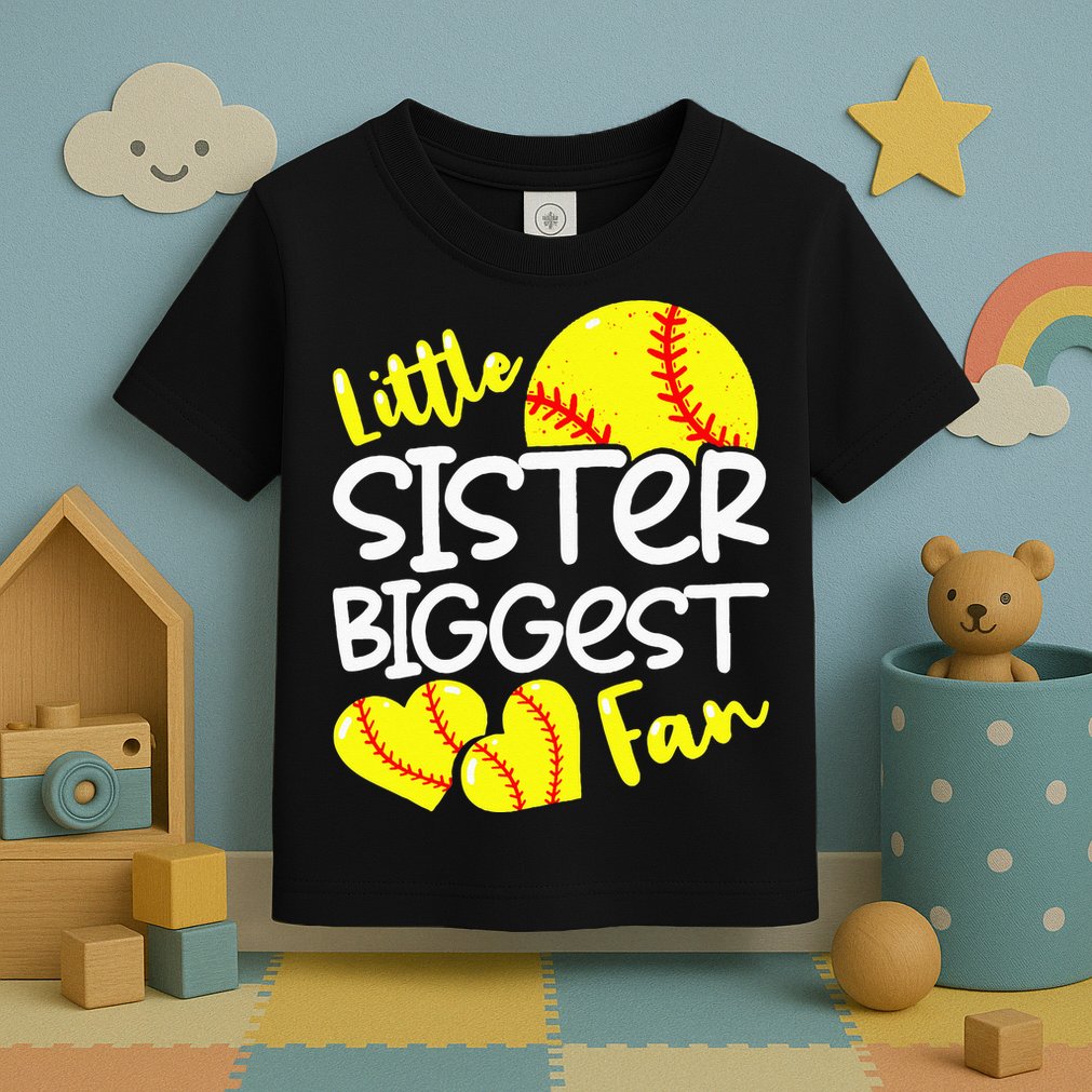 Softball Little Sister Biggest Fan Toddler T-Shirt