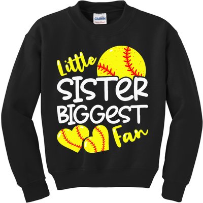 Softball Little Sister Biggest Fan Kids Sweatshirt