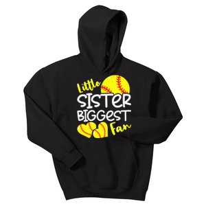 Softball Little Sister Biggest Fan Kids Hoodie