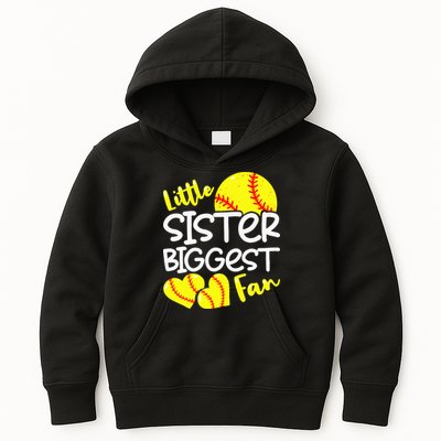 Softball Little Sister Biggest Fan Kids Hoodie