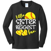 Softball Little Sister Biggest Fan Kids Long Sleeve Shirt