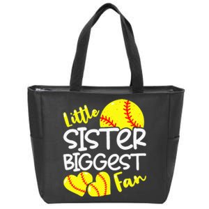 Softball Little Sister Biggest Fan Zip Tote Bag