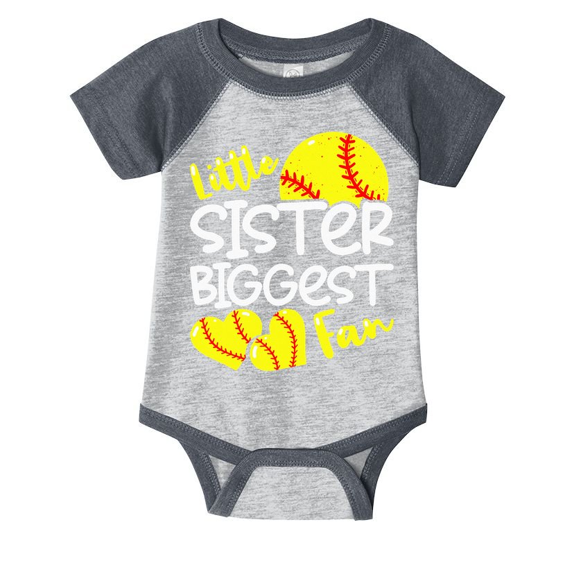 Softball Little Sister Biggest Fan Infant Baby Jersey Bodysuit
