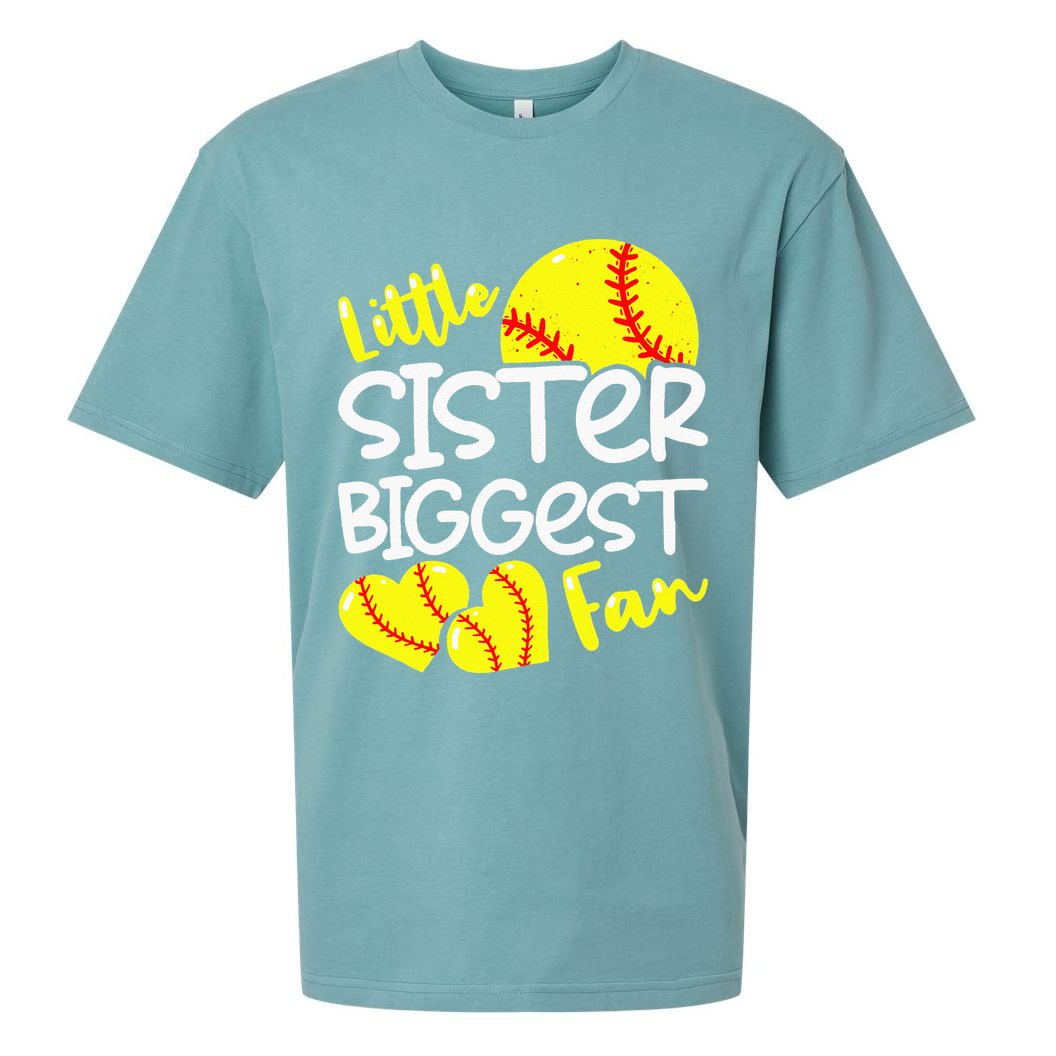 Softball Little Sister Biggest Fan Sueded Cloud Jersey T-Shirt