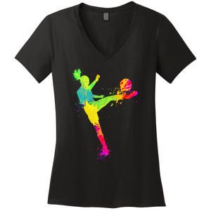 Soccer Lover's Stylish Design for Female Athletes Women's V-Neck T-Shirt