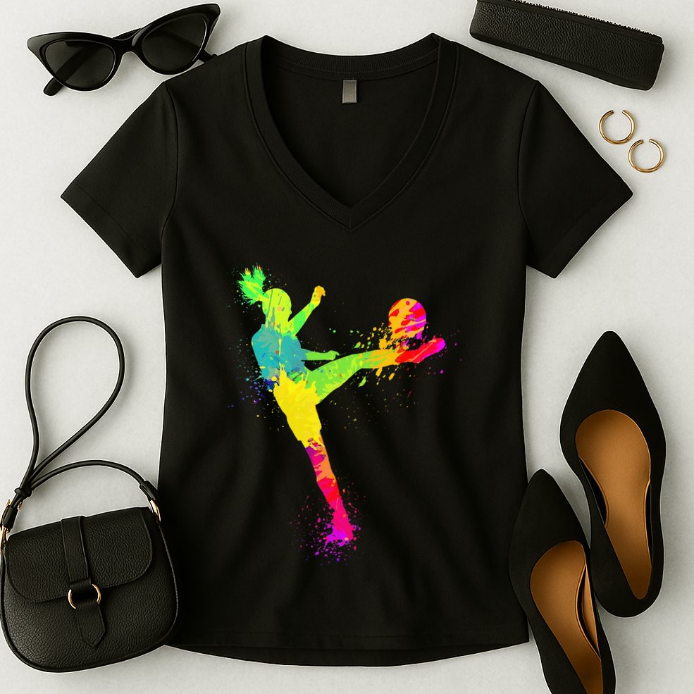 Soccer Lover's Stylish Design for Female Athletes Women's V-Neck T-Shirt