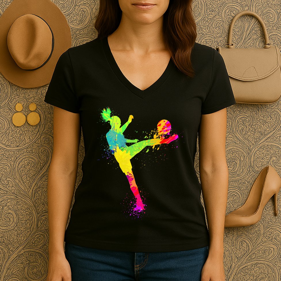 Soccer Lover's Stylish Design for Female Athletes Women's V-Neck T-Shirt