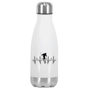 Skiing Lover Skier Heartbeat Ski Instructor Skier Ski Gift Stainless Steel Insulated Water Bottle