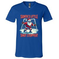 SantaS Little Shot Stopper Funny Christmas Soccer Player Gift V-Neck T-Shirt