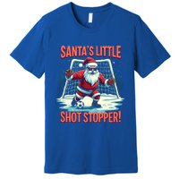 SantaS Little Shot Stopper Funny Christmas Soccer Player Gift Premium T-Shirt