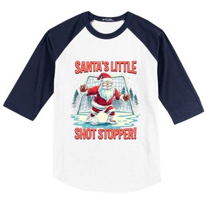 SantaS Little Shot Stopper Funny Christmas Soccer Player Gift Baseball Sleeve Shirt