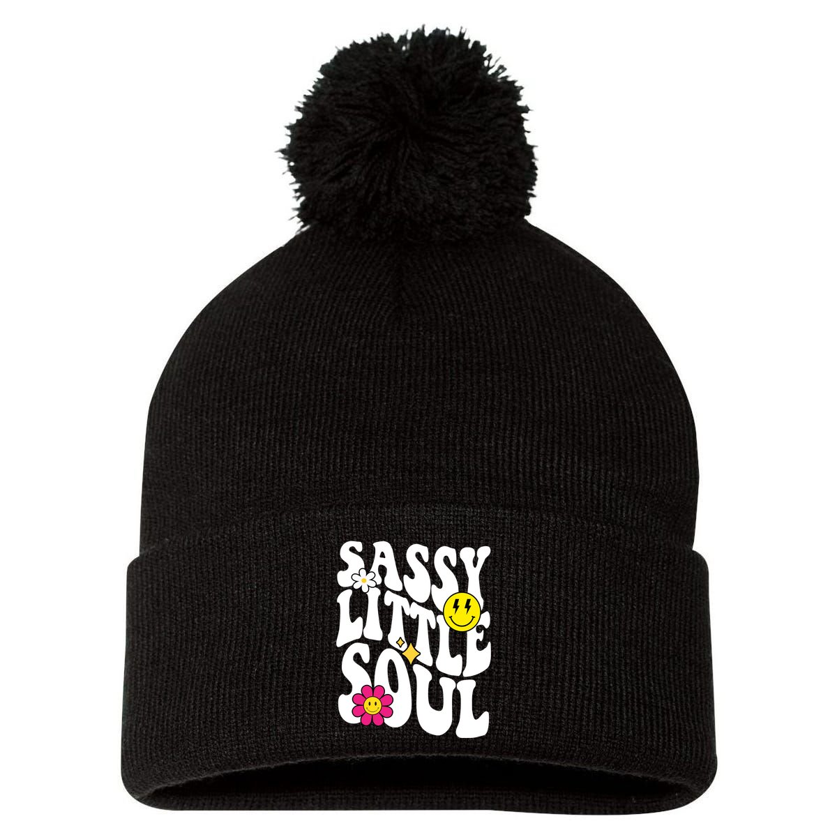 Sassy Little Soul Groovy Retro Cute Pom Pom 12in Knit Beanie