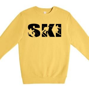 Ski Long Sleeve Tshirt For Skiing Lovers Silhouette Skiers Premium Crewneck Sweatshirt