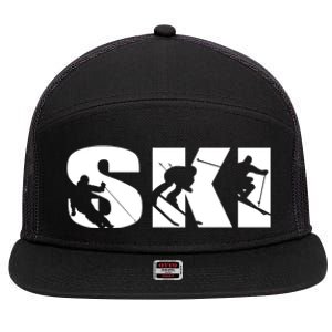 Ski Long Sleeve Tshirt For Skiing Lovers Silhouette Skiers 7 Panel Mesh Trucker Snapback Hat