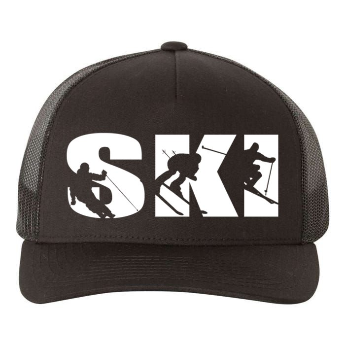 Ski Long Sleeve Tshirt For Skiing Lovers Silhouette Skiers Yupoong Adult 5-Panel Trucker Hat