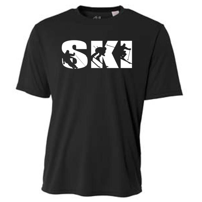 Ski Long Sleeve Tshirt For Skiing Lovers Silhouette Skiers Cooling Performance Crew T-Shirt