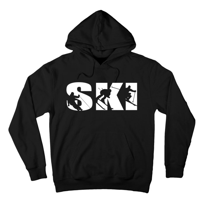 Ski Long Sleeve Tshirt For Skiing Lovers Silhouette Skiers Hoodie