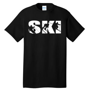 Ski Long Sleeve Tshirt For Skiing Lovers Silhouette Skiers Tall T-Shirt