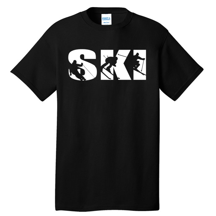 Ski Long Sleeve Tshirt For Skiing Lovers Silhouette Skiers Tall T-Shirt