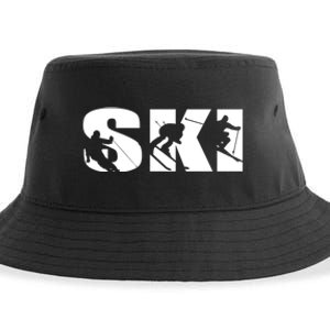 Ski Long Sleeve Tshirt For Skiing Lovers Silhouette Skiers Sustainable Bucket Hat