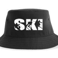 Ski Long Sleeve Tshirt For Skiing Lovers Silhouette Skiers Sustainable Bucket Hat