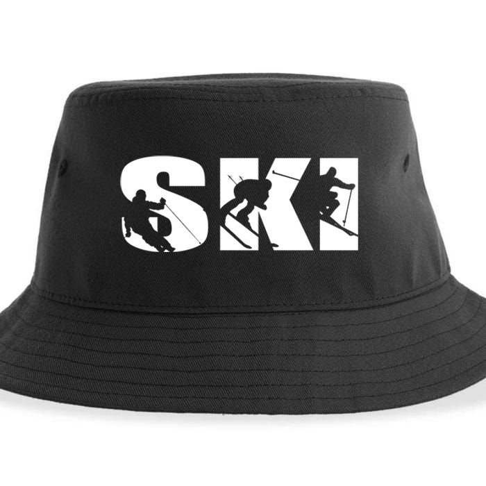 Ski Long Sleeve Tshirt For Skiing Lovers Silhouette Skiers Sustainable Bucket Hat