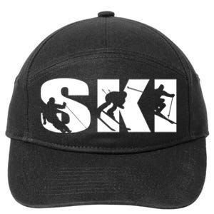 Ski Long Sleeve Tshirt For Skiing Lovers Silhouette Skiers 7-Panel Snapback Hat