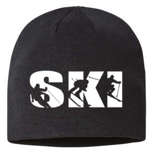 Ski Long Sleeve Tshirt For Skiing Lovers Silhouette Skiers Sustainable Beanie