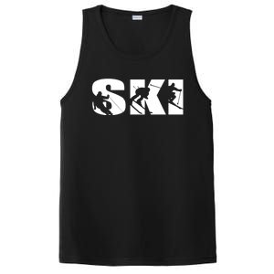 Ski Long Sleeve Tshirt For Skiing Lovers Silhouette Skiers PosiCharge Competitor Tank