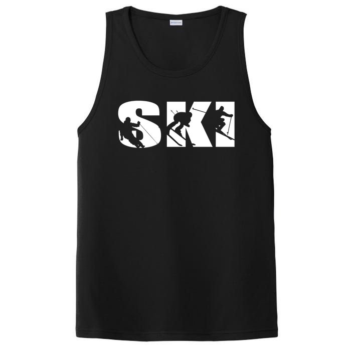 Ski Long Sleeve Tshirt For Skiing Lovers Silhouette Skiers PosiCharge Competitor Tank