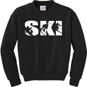 Ski Long Sleeve Tshirt For Skiing Lovers Silhouette Skiers Kids Sweatshirt