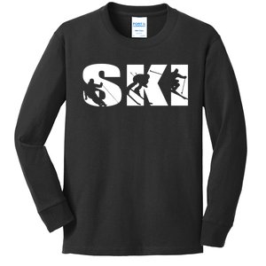 Ski Long Sleeve Tshirt For Skiing Lovers Silhouette Skiers Kids Long Sleeve Shirt