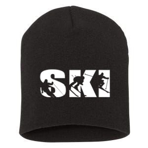 Ski Long Sleeve Tshirt For Skiing Lovers Silhouette Skiers Short Acrylic Beanie