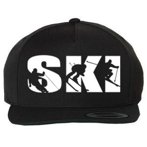 Ski Long Sleeve Tshirt For Skiing Lovers Silhouette Skiers Wool Snapback Cap