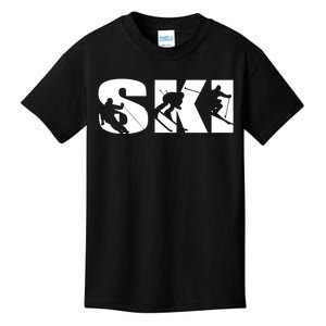 Ski Long Sleeve Tshirt For Skiing Lovers Silhouette Skiers Kids T-Shirt