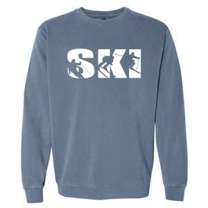 Ski Long Sleeve Tshirt For Skiing Lovers Silhouette Skiers Garment-Dyed Sweatshirt