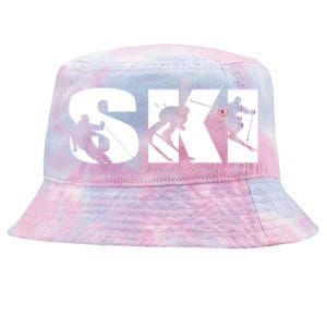 Ski Long Sleeve Tshirt For Skiing Lovers Silhouette Skiers Tie-Dyed Bucket Hat