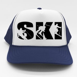 Ski Long Sleeve Tshirt For Skiing Lovers Silhouette Skiers Trucker Hat