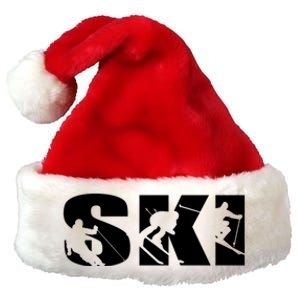 Ski Long Sleeve Tshirt For Skiing Lovers Silhouette Skiers Premium Christmas Santa Hat