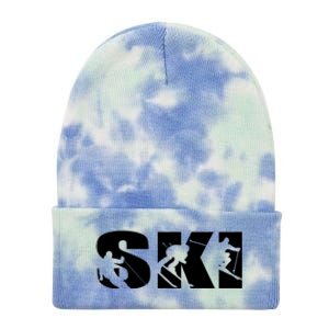 Ski Long Sleeve Tshirt For Skiing Lovers Silhouette Skiers Tie Dye 12in Knit Beanie