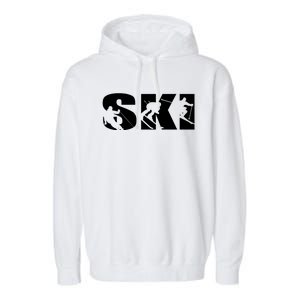 Ski Long Sleeve Tshirt For Skiing Lovers Silhouette Skiers Garment-Dyed Fleece Hoodie