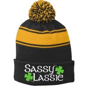 Sassy Lassy St Patrick's Day Stripe Pom Pom Beanie