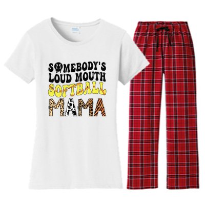 Somebody's Loudmouth Softball Mama Funny Mom Mother's Day Women's Flannel Pajama Set