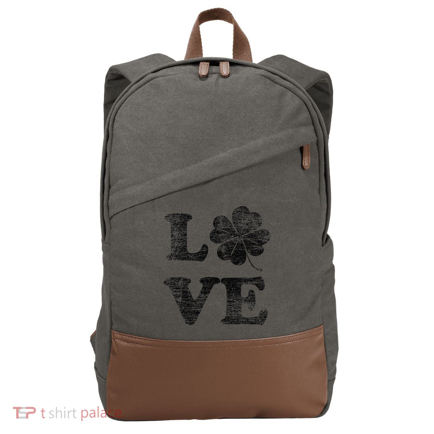 Shamrock Love Saint Patricks Day Cotton Canvas Backpack